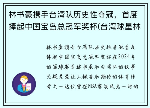 林书豪携手台湾队历史性夺冠，首度捧起中国宝岛总冠军奖杯(台湾球星林书豪)