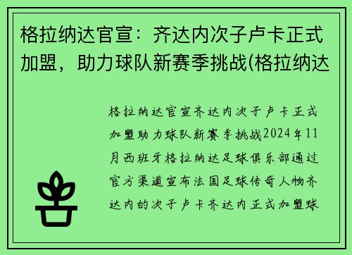 格拉纳达官宣：齐达内次子卢卡正式加盟，助力球队新赛季挑战(格拉纳达战绩)