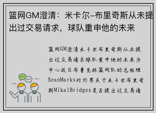 篮网GM澄清：米卡尔-布里奇斯从未提出过交易请求，球队重申他的未来